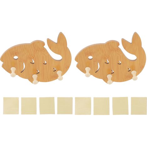 Lot de 2 crochets muraux en bois forme poisson, porte-serviettes et manteaux pour salle de bain, rangement mural