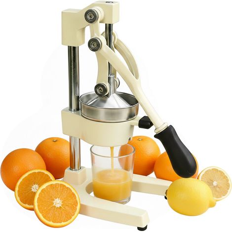 Relaxdays Manual Orange Press, Iron & Stainless Steel, H x W x D 39.5 x 18.5 x 27.5 cm, Lever Citrus Press, Beige (1/5)