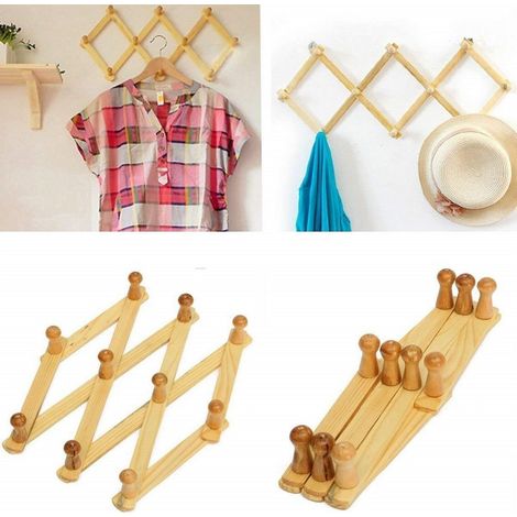 Trade Shop - Set 2pz Appendiabiti Parete In Legno Ganci Attaccapanni Gruccia Vestiti Pieghevole -