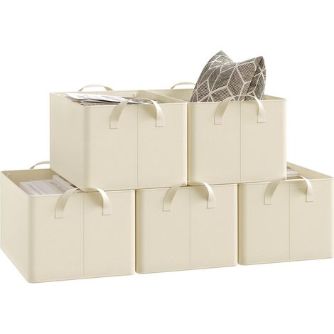 WOLTU 5x 50L Storage Boxes, Stackable Design Storage Chests Fabric, Cream