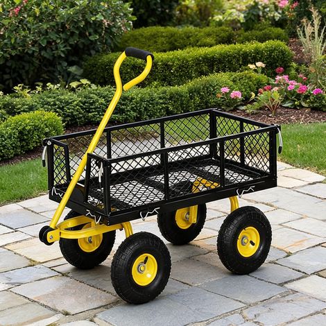 Chariot de jardin 4 roues tout-terrain avec côtés amovibles Acier (1/5)