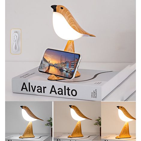 Petite lampe de table oiseau, lampe de chevet USB, variateur d'intensité, veilleuse tactile pour enfants, support pour téléphone portable (jaune) (1/5)