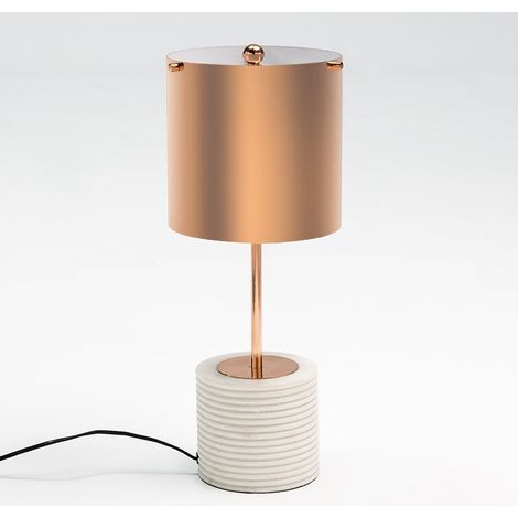 Lampe à poser abat-jour métal cuivré pied marbre blanc Xéna H 51 cm