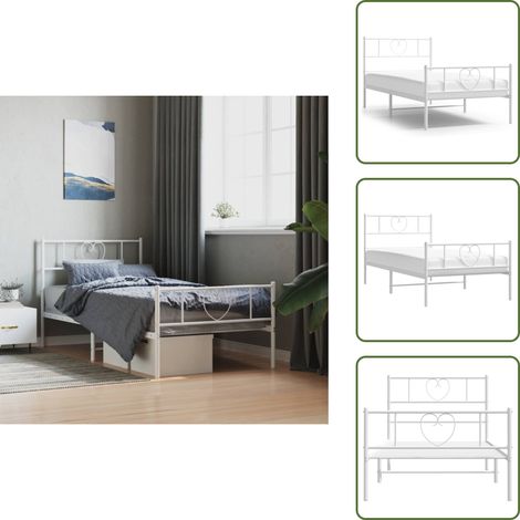 The Living Store Cadre de lit métal sans matelas avec pied de lit blanc 80x200cm - Cadre de lit (1/5)