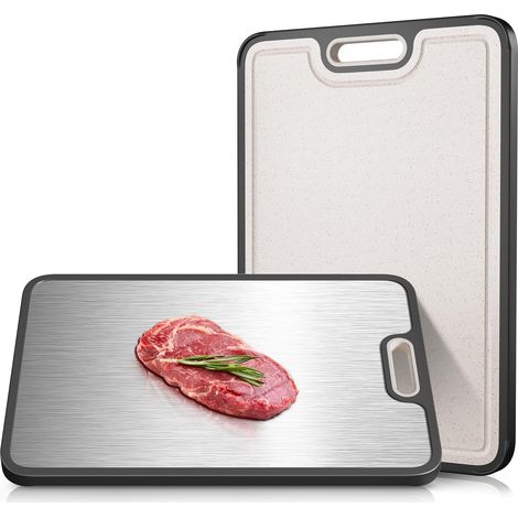 LZBARGON Tagliere a Doppia Faccia in Acciaio Inossidabile per la Cucina — Superficie Antiruggine e Idonea al Contatto con gli Alimenti, con Base in PP di Facile Manutenzione (1/5)