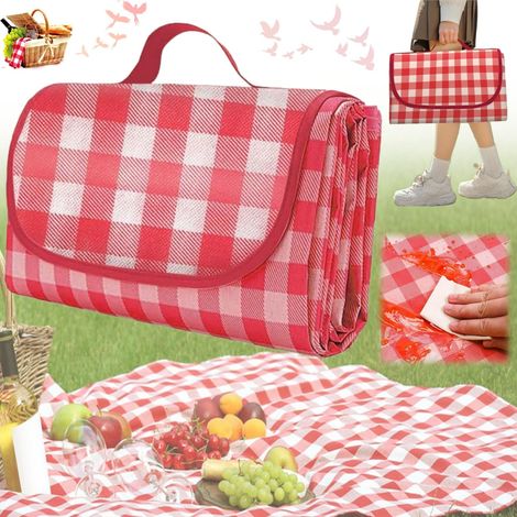 Couverture Pique Nique 200 200CM, Grande Picnic Blanket Nappe Pique Nique,Natte de Plage, Couverture de Pique-Nique Étanche, Couverture de Pique-Nique Pliable avec Poignée(Rouge) (1/5)