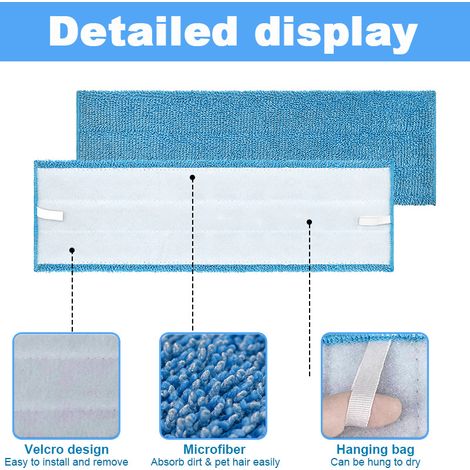 Fregona plana con almohadilla adhesiva de repuesto resellable, fregona de 45 cm (18 pulgadas), para uso en seco y húmedo, incluye 2 accesorios de microfibra, cada uno de 46 x 14,5 cm. (1/5)