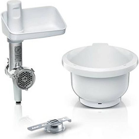 hachoir à viande, bol en plastique, embout à pâtisserie, disque perforé en acier inoxydable, 4 variantes de pâtisserie, convient pour robot de cuisine MUM série 2 (1/3)