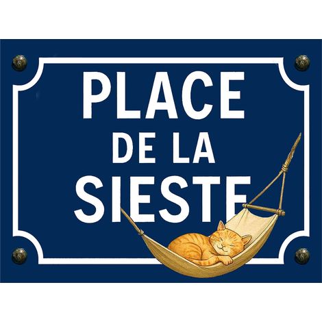 Plaque métal place de la sieste chat 20 x 15 cm (1/2)