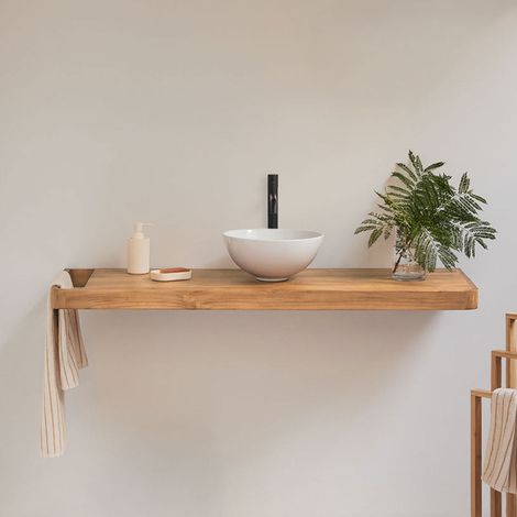 Set di mobili da bagno sospeso 130x45 cm in legno di teak Neill SKLUM