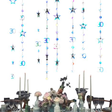 Guirlande Numéro 30 - Étoiles Scintillantes et Motifs Pointillés - Décoration Murale pour Anniversaire - Lot de 3 Chaînes de 3 m (1/5)