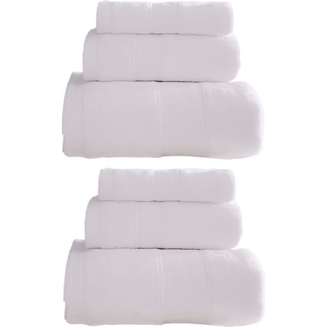 Ensemble de 6 serviettes de bain en coton  2 serviettes de bain, 2 serviettes pour les mains, 2 gants de toilette. Doux et absorbants, blancs.