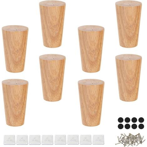 8 Pièces Pied Meuble Salle de Bain, Bois Massif Pied de Meuble Bois, 8 cm Pied pour Meuble, avec Plaque de Fixation et Vis Pieds Meuble, pour Canapé, Lit, Armoire, Chaise, Table (1/5)