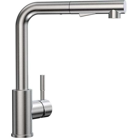 Robinet de cuisine avec douchette extractible - 2 modes de pulvérisation - Rotatif 360° - Eau froide et chaude - Acier inoxydable brossé - Design moderne. (1/4)