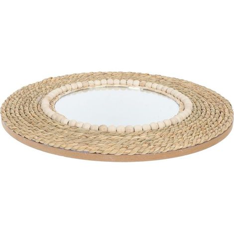 Miroir Mural Décoratif Rond en Corde D’Herbe Tissée Miroir de Maquillage Suspendu pour Salon Chambre et Entrée Décoration Murale Naturelle et Originale Taille (1/5)