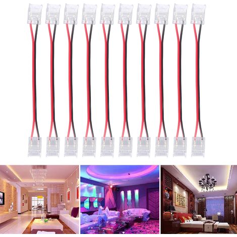 Connecteur pour ruban LED COB à 2 broches, clip sans fil de 10 mm, adaptateur DIY avec câble, connexion sans soudure, rallonge de connexion pour connecteurs de ruban LED (1/5)