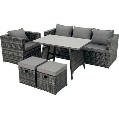 Fimous 8-Sitzer Lounge Rattan Sofa Esstisch Set mit Sessel Gartenmöbel Outdoor (1/5)