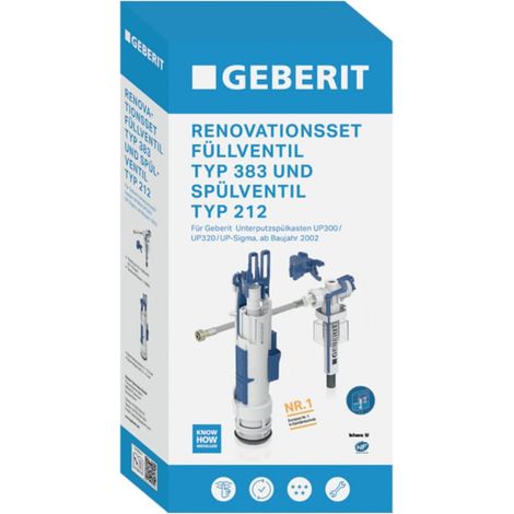 Set de rénovation Geberit type 212-383 – Mécanisme de chasse d'eau pour 300/320 – Vanne de rinçage et remplissage incluses