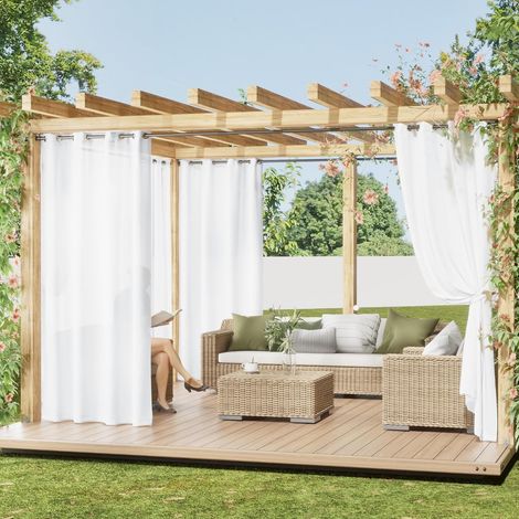 Rideaux d'extérieur semi-translucides pour terrasse, panneaux de rideaux imperméables filtrant la lumière blanche avec œillets pour balcon/jardin/porche, 132 l x 213 h cm (2 panneaux), blanc (1/5)