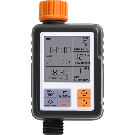 Minuterie d'arrosage automatique Écran LCD - Retard de pluie - Arrosage temporaire - Programmation facile (1/4)