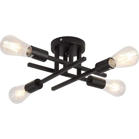 GOECO Industrial Ceiling Light Fixture,Matte Black Semi Flush Mount Ceiling Light,Modern 4-Light Chandelier for Farmhouse Kitchen Dining Room Bedroom Living Room Hallway (1/5)