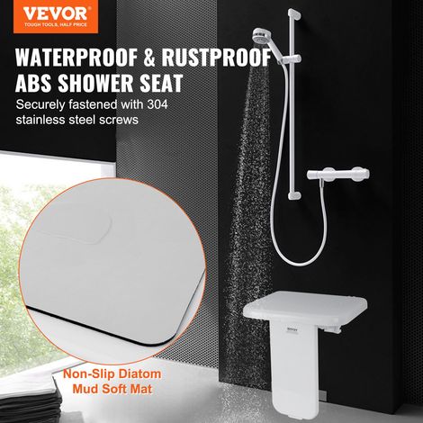 Siège de Douche Pliable en ABS, 398x455 mm Déplié, Tabouret de Douche à Fixation Murale, Capacité de Charge 200 kg, Peu Encombrant,… (1/5)