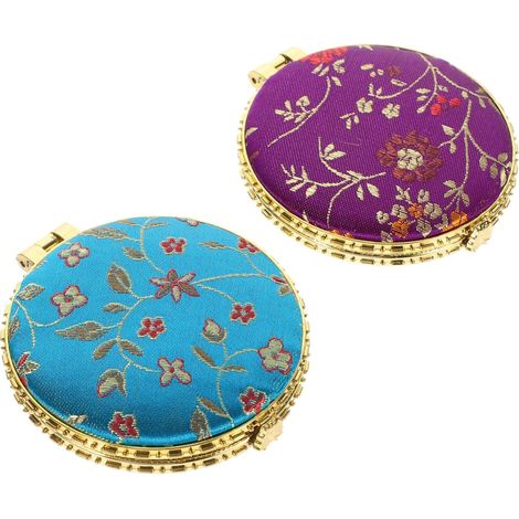 Lot de 2 Mini Miroirs Cœur Brocart, Compact, Portable, Motifs Dessin Animé