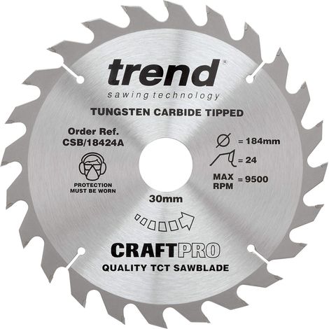 TREND Lama per sega CraftPro TCT per uso generico, 184 mm x 24 denti x 30 mm di foro, con punta in carburo di tungsteno, CSB/18424A (1/4)
