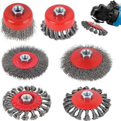 6 Pièces Brosse Metallique Meuleuse, Brosse Conique pour Meuleuse D'angle , M14 Brosse Metallique pour Perceuse Meuleuse de 75mm 100mm de Diamètre, pour Rouiller, Polir, Meuler, Rouge (1/5)
