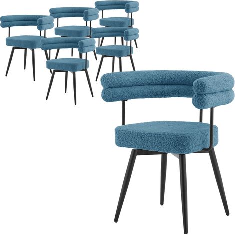 ML-Design Set di 6 Sedie da Sala da Pranzo Girevoli a 360° in Tessuto Teddy Blu, Poltrone da Soggiorno con Braccioli e Schienale Imbottito, Sedili Moderni Ergonomici con Gambe in Metallo per Ufficio