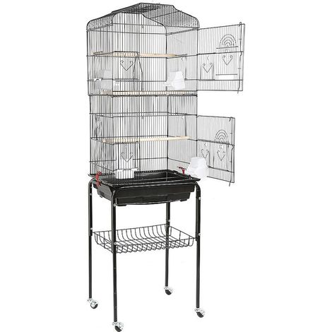 Grande Volière pour Oiseaux Cage à Roulettes Canaries Perroquet Perruches Canaris, 4635.3150.6cm, Noir (1/5)