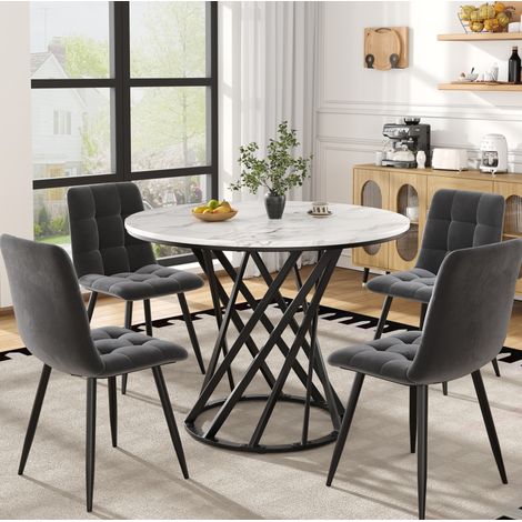 Ensemble repas en MDF et métal multicolore, 5 places, table ronde avec chaises en velours et pieds réglables (1/5)