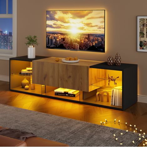 Mobile TV con 2 cassetti, 160 x 40 x 42 cm, LED, nero effetto legno HAVRYA (1/5)