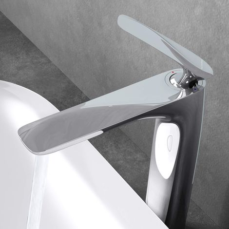 doporro Rubinetto Bagno Cascata Miscelatore per Lavabo Caldo e Freddo Regolabile Miscelatore Monocomando 28cm WAM-7201 Argento