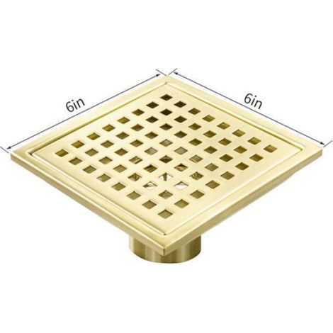 Caniveau de douche - - Carré 15x15 cm - Inox - Or brossé - Noyau anti-odeur (1/4)