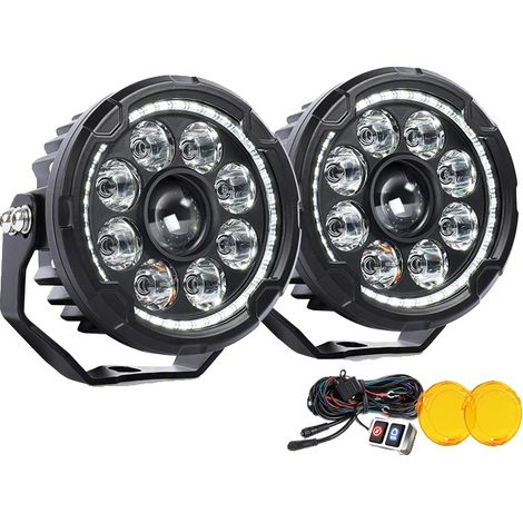 Faro ausiliario per moto, LED ad alta intensità, compatibile con 12V/24V, confezione da 2 pezzi con cavo. (1/2)