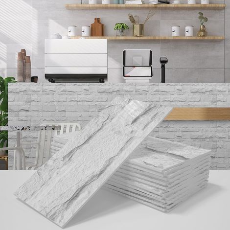 12 Pièces Adhésive Décorative à Carreaux, Vintage Stickers Carrelage Autocollant Carreau Grain de Bois Revêtement sol PVC pour Salle de Bains et Cuisine 10x30CM (1/5)