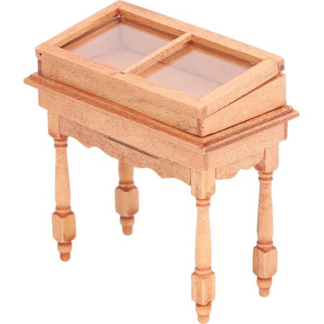 Miniatur-Puppenhaus-Vitrinenschrank mit Klappdeckel, vielseitiger, kompakter Puppenhaus-Möbelschrank aus Holz für Puppenhäuser im Maßstab 1:12, Holzfarbe (1/5)
