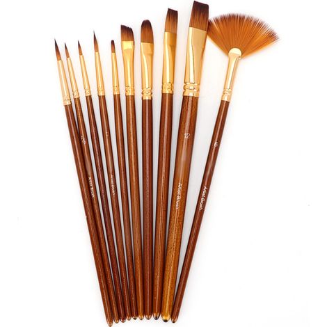 Set de 10 pinceaux de peinture, formes variées, poils nylon, aquarelle et acrylique, outils de dessin pour artistes (1/5)