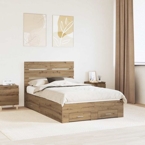 Estructura de cama con cajón Roble artesanal 120 x 190 cm