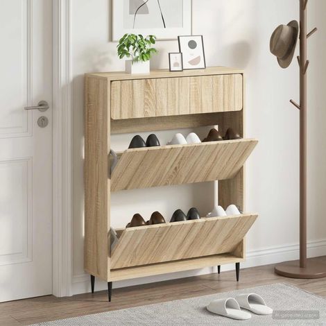 vidaXL Shoe Cabinet ZWOLLE 78 x 24 x 103 cm Engineered Wood Sonoma Oak (1/5)