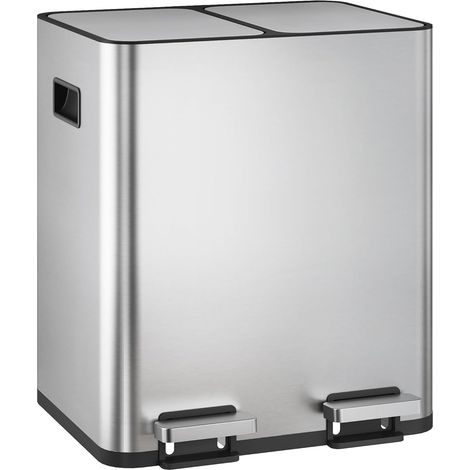 Irovami Poubelle de cuisine 30 L – 2 compartiments 15 L, inox, pédale, anti-odeurs – Pour cuisine, salle de bain, bureau