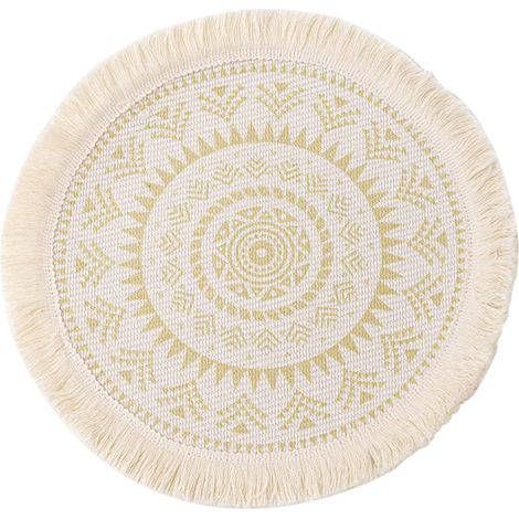 Coussin décoratif pour la maison en tissu de coton léger et luxueux, avec franges, isolation thermique et protection contre les brûlures, beige. (1/3)