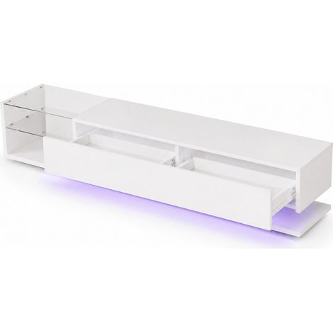 ELVMI Meuble TV avec 2 Tiroirs et 2 Niches en Verre avec LED pour Salon en Panneau de Particules 170×36×38 cm Blanc (1/4)