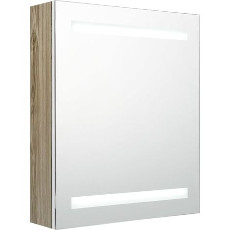 Armoire de salle de bain à miroir LED Blanc et chêne 50x14x60 (1/5)