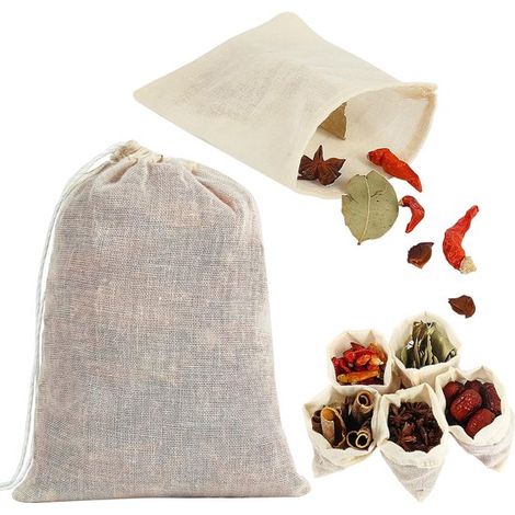 24 bolsas de malla reutilizables para cocinar, especias y filtrar té, coladores con cordón, 8x10 cm (1/5)