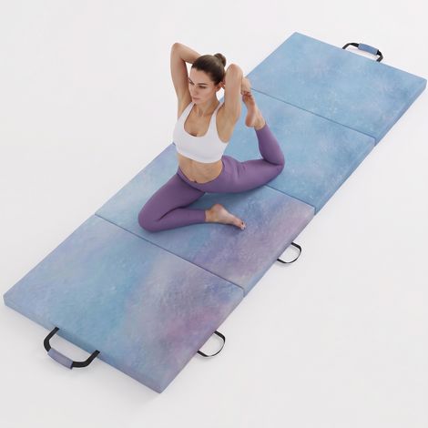 HOMCOM colchoneta gimnasia plegable de grosor 5 cm, tapete de ejercicio, 180x60x5 cm, con asas de transporte, para yoga, aeróbic, azul (1/5)