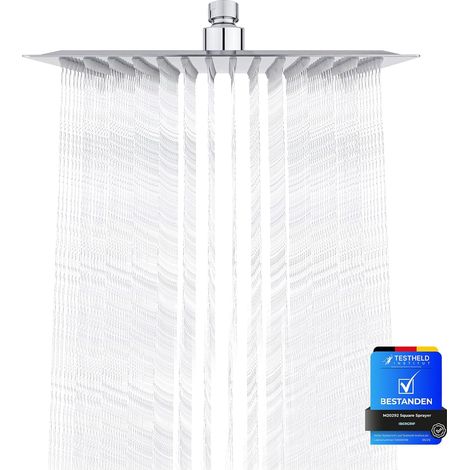 Tete de Douche Inox - Economie d'Eau, Pommeau de Douche Carré 20CM, Pluie Universelle Filetage 1/2 Pouce, Rotatif 360°, Inclinable 30°, Facile à Installer et à Nettoyer (1/5)