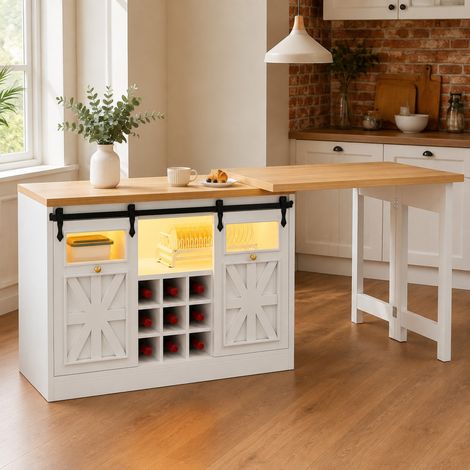 Mesa de comedor extensible 120-197 x 40 cm de MDF blanco con aparador - CHICFURN (1/5)