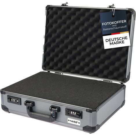 HMF 14402-02 Alu Fotokoffer mit Rasterschaumstoff, Universalkoffer, Transportkoffer, 46 x 15 x 33 cm (1/5)